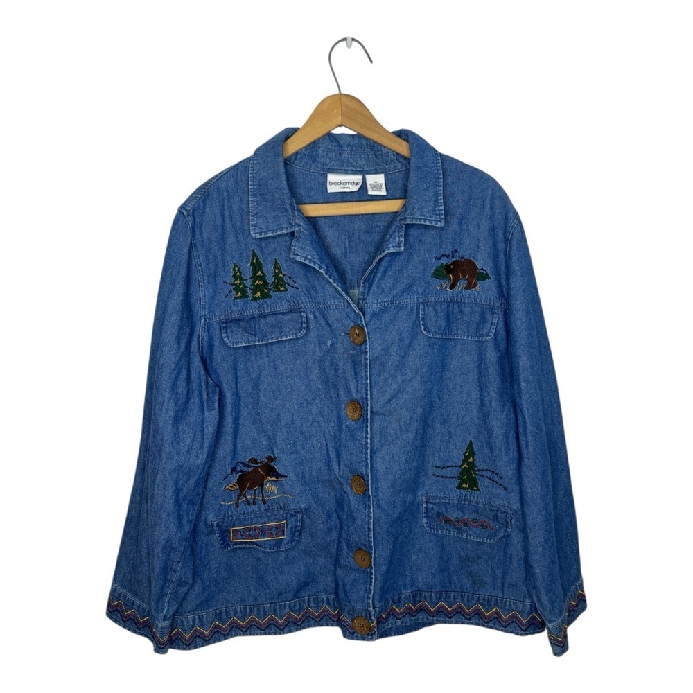 Vintage Breckenridge Embroidered Denim Shacket Moose & Bear Size 2X
